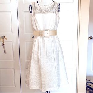 Kay Unger New York Cream Sheer Shoulder Dress